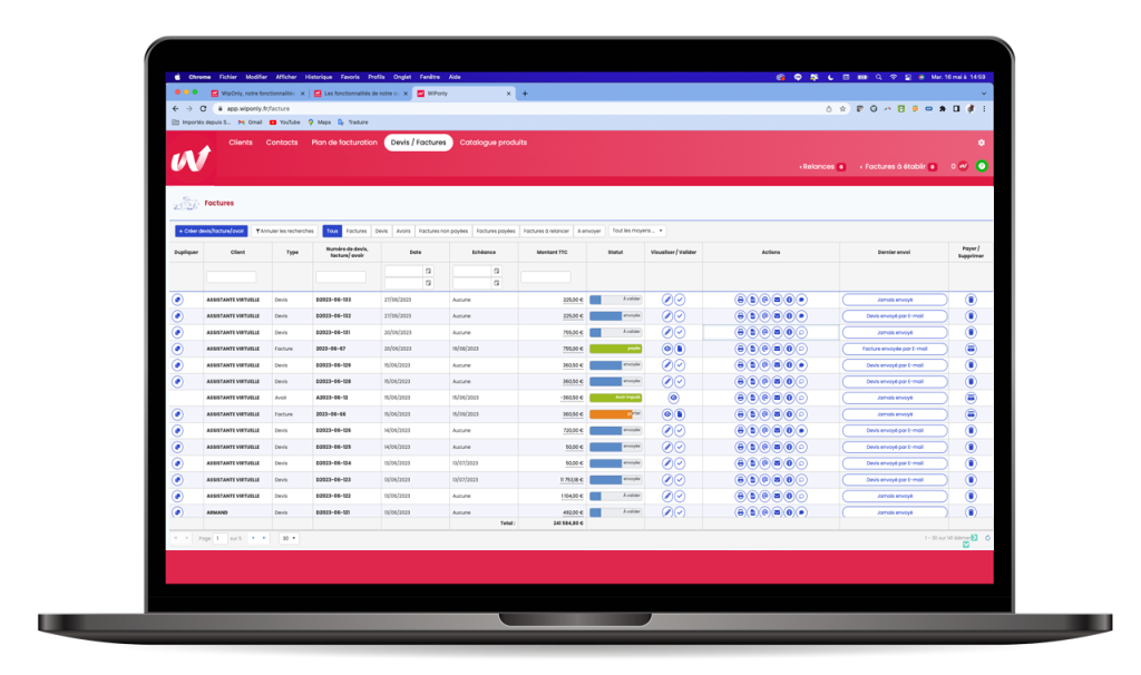 création devis facture relances logiciel wiponly, Wiponly